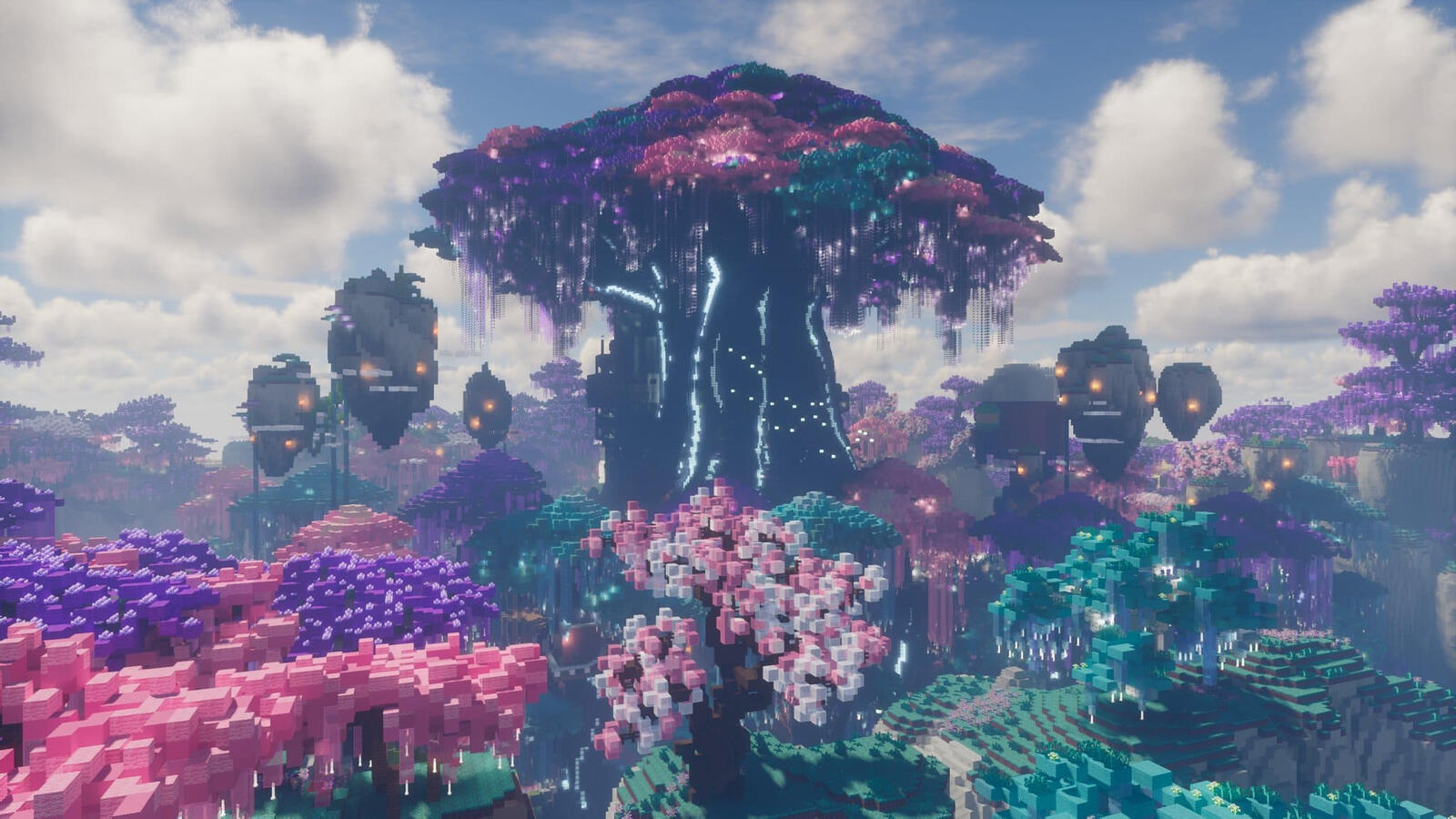 A mystical forest build with bioluminescent trees