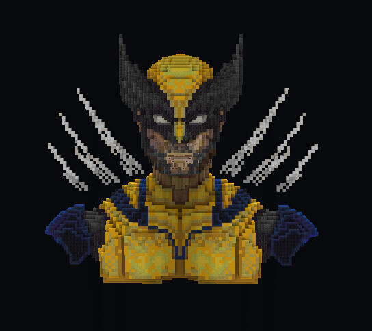 Wolverine build in his iconic suit with claws extended