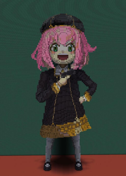 Anya Forger build captures her pink hair, cute expression and her school uniform