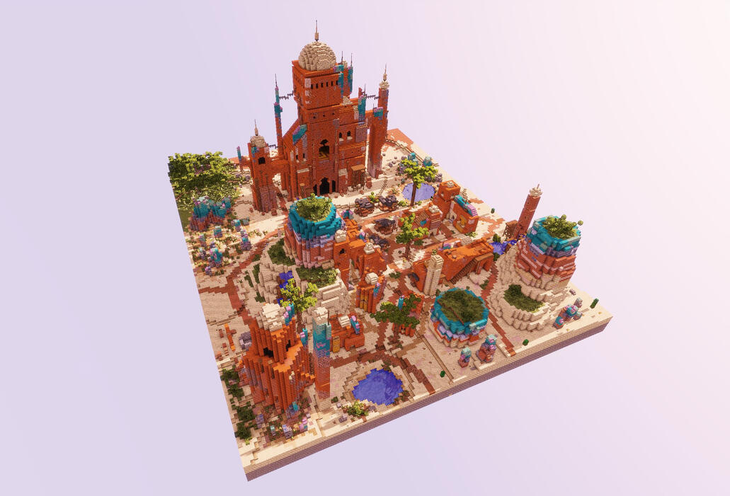 Splendid Arabian palace with soaring dome, intricate arches, and a beautiful country yard