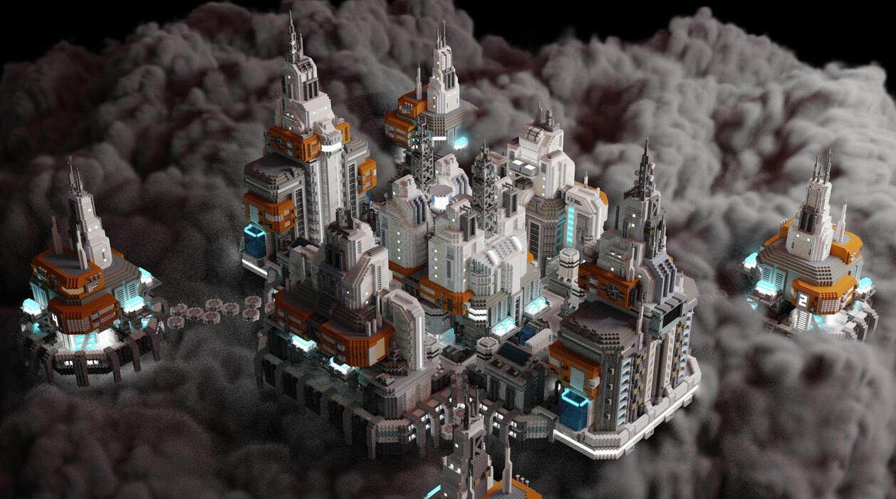 Futuristic factory suspended in the clouds