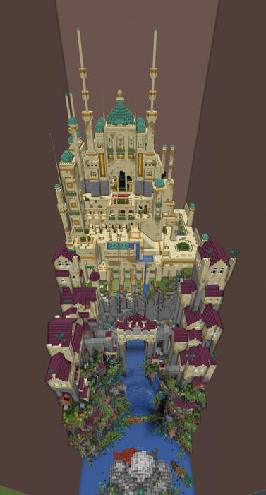 A majestic castle with a towering keep, a fortified wall and a grand moat