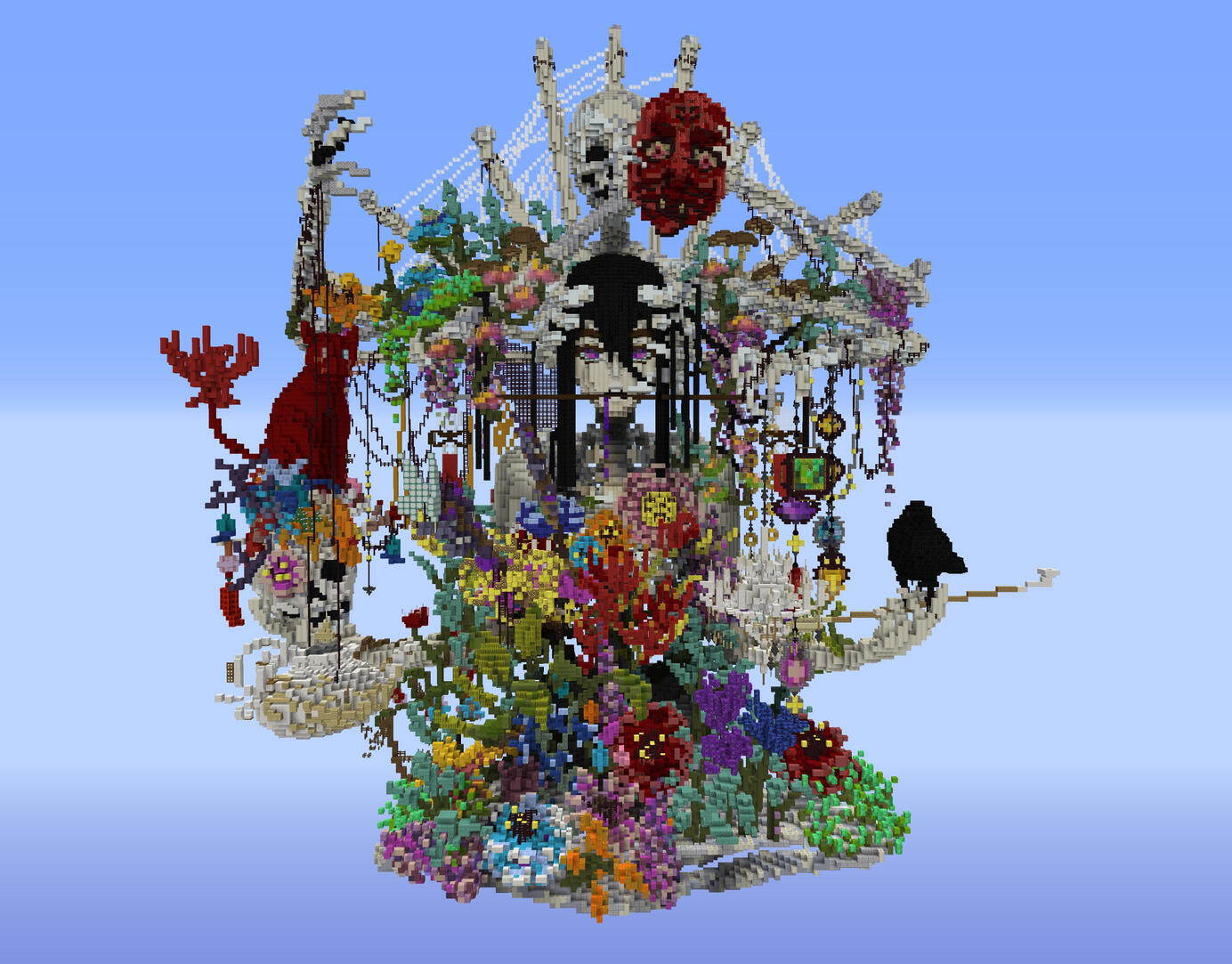 A colorful and intricate build with a unique skeletal design