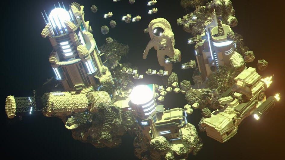 Futuristic space station with a floating astronaut